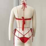 Women's Solid Color Lace Strapless Lace-Up Bikini Two-Piece Swimsuit