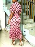 Women's Mesh Stand Collar Bubble Sleeve Bowknot Slim Waist Ruffle Bodycon Mermaid Dress