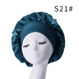 Women's Classic Solid Satin Wide Brim Sleep Cap for Hair Care