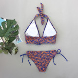 Women's Casual Blue Printed High Waist Bikini Swimsuit