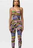 Women's Fashion Printed Sleeveless Slim Fit Bodysuit & Pants Set