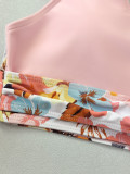 Women's Pink Printed Patchwork Lace-Up Bikini Two-Piece Swimsuit