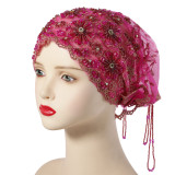 Women's Beaded Embroidered Lace Tassel Headwrap Cap