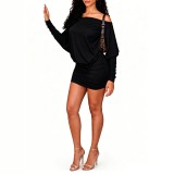Women's Elegant Off Shoulder Pleated Tight Fitting Bodycon Dress