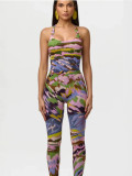 Women's Fashion Printed Sleeveless Slim Fit Bodysuit & Pants Set