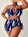 Plus Size Women's Tie-Dye Lace-Up Waist Cutout One-Piece Swimsuit