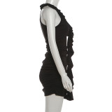 Summer Women's Sexy V-Neck Ruffle Bodycon Mini Dress