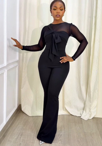 Women's Elegant Stretch Mesh Patchwork Jumpsuit