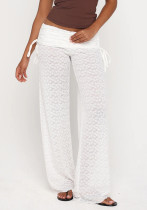 Women's See-Through Lace High Waist Drawstring Wide Leg Pants with Built-In Briefs Women's See-Through Lace High Waist Drawstring Wide Leg Pants with Built-In Briefs