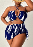 Plus Size Women's Tie-Dye Lace-Up Waist Cutout One-Piece Swimsuit