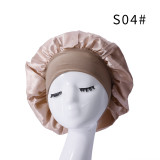 Women's Classic Solid Satin Wide Brim Sleep Cap for Hair Care