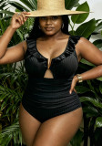 Plus Size Women's Deep V Ruffle One-Piece Cutout Swimsuit