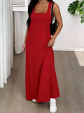 Summer Women's Solid Color Strap Casual Dress