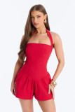 Summer Women's Casual Solid Color Halter Neck Strapless Slim Fit Romper