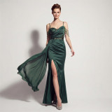 Women's Lace-Up Chiffon Beaded Formal Evening Dress