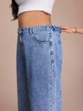 Plus Size Women Rhinestone Denim Wide-Leg Pants
