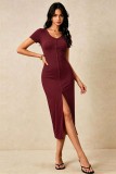 Women V-neck short-sleeved slit dress