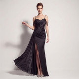 Women's Lace-Up Chiffon Beaded Formal Evening Dress