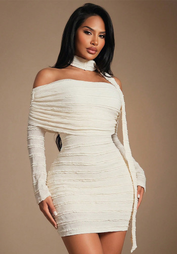 Women Off Shoulder Summer Halter Neck Ribbon Bodycon Dress