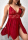 Women Lace Patchwork Mesh Backless Irregular Slit See-Through Strap Dress Set