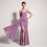 Women's Lace-Up Chiffon Beaded Formal Evening Dress