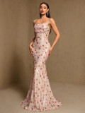 Summer Autumn Women's Ruched Back Lace-Up Mermaid Evening Maxi Dress