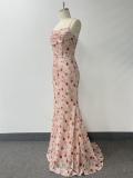 Summer Autumn Women's Ruched Back Lace-Up Mermaid Evening Maxi Dress