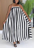 Summer Women's Striped Print Strap Sleeveless Maxi Dress
