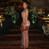 Women's Snake Print Round Neck Bodycon Long Dress