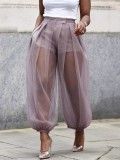 Women Summer See-Through Chiffon Wide-Leg Pants