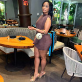 Women's Solid Color Ruched Round Neck Bodycon Asymmetrical Mini Dress
