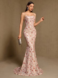 Summer Autumn Women's Ruched Back Lace-Up Mermaid Evening Maxi Dress
