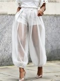 Women Summer See-Through Chiffon Wide-Leg Pants