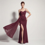 Women's Lace-Up Chiffon Beaded Formal Evening Dress