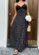 Spring Summer Women's Black Polka Dot Lace Cami Low Back V-Neck Dress