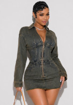Women's Denim Long Sleeve Slim Fit Stretch Mini Dress Women's Denim Long Sleeve Slim Fit Stretch Mini Dress