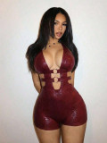 Women's Sexy Deep V Halter Neck Lace-Up Low Back Butt Lift Jumpsuit