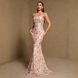 Summer Autumn Women's Ruched Back Lace-Up Mermaid Evening Maxi Dress