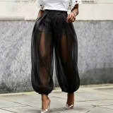 Women Summer See-Through Chiffon Wide-Leg Pants