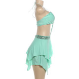 Women Summer Halter Neck Backless Sequin Patchwork Sexy Bodycon Dress