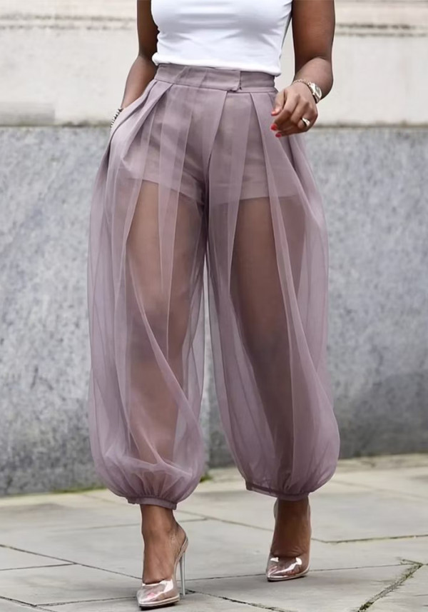 Women Summer See-Through Chiffon Wide-Leg Pants