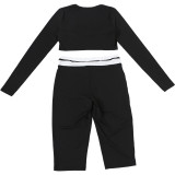 Women Summer Sexy Crop Long-Sleeved Top and Knee-Length Shorts Two-Piece Set