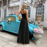 Women's Strap Ruched Slim Waist Split Bridesmaid Evening Maxi Dress（Processing time need 3-6 days）