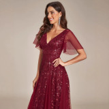 Women's Sequin V-Neck Flutter Sleeve Split Formal Evening Maxi Dress（Processing time need 3-6 days）