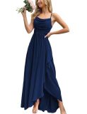 Women's Strap Ruched Slim Waist Split Bridesmaid Evening Maxi Dress（Processing time need 3-6 days）