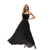 Women's Strap Ruched Slim Waist Split Bridesmaid Evening Maxi Dress（Processing time need 3-6 days）