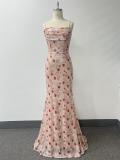 Summer Autumn Women's Ruched Back Lace-Up Mermaid Evening Maxi Dress
