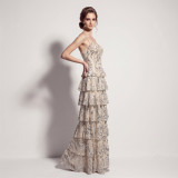 Women's Formal Party Lace-Up Sequin Cascading Ruffle Evening Maxi Dress
