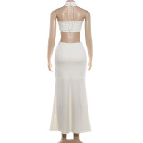 Women Summer Irregular High Neck Patchwork Feather Strapless Vest Sexy Bodycon Skirt
