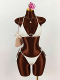Women's Holiday Three-Piece Hollow Out Long Sleeve Bikini Swimwear with Cover-Up